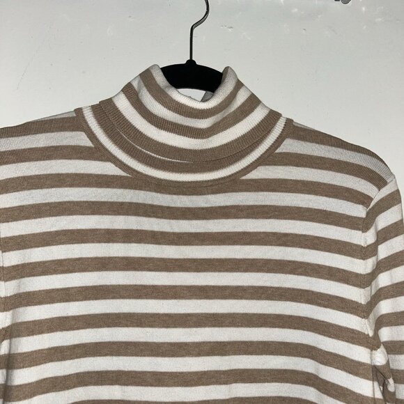 Tommy Hilfiger Tan Striped Long Sleeve Turtleneck Preppy Sweater Size Large - Picture 3 of 10